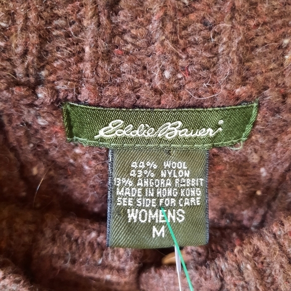 Eddie Bauer wool angora blend brown chunky cable knit crewneck sweater - Picture 11 of 11